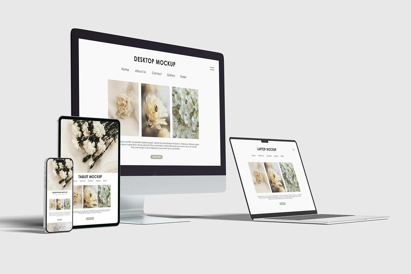 Mockup website responsive trên máy tính, laptop, tablet, điện thoại
